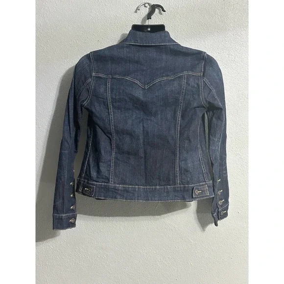 Levis Womens Denim Jean Jacket Trucker Dark Wash Button Up Size S - Picture 2 of 6